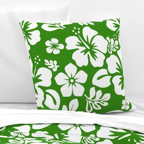 White Hawaiian Hibiscus Flowers on Fresh Green Euro Pillow Sham