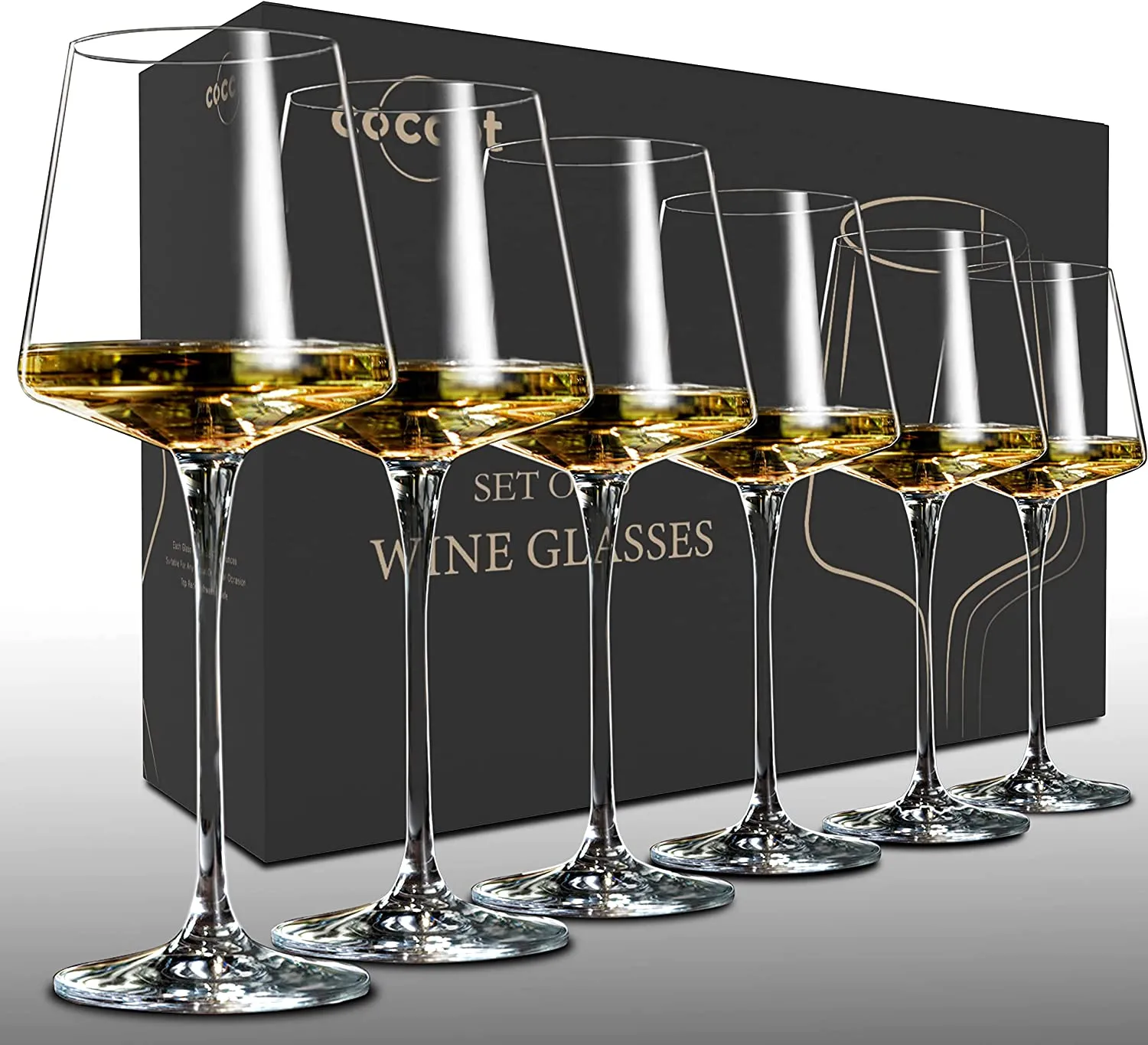 Wine Glasses Set of 6, Crystal W Set, Long Stem